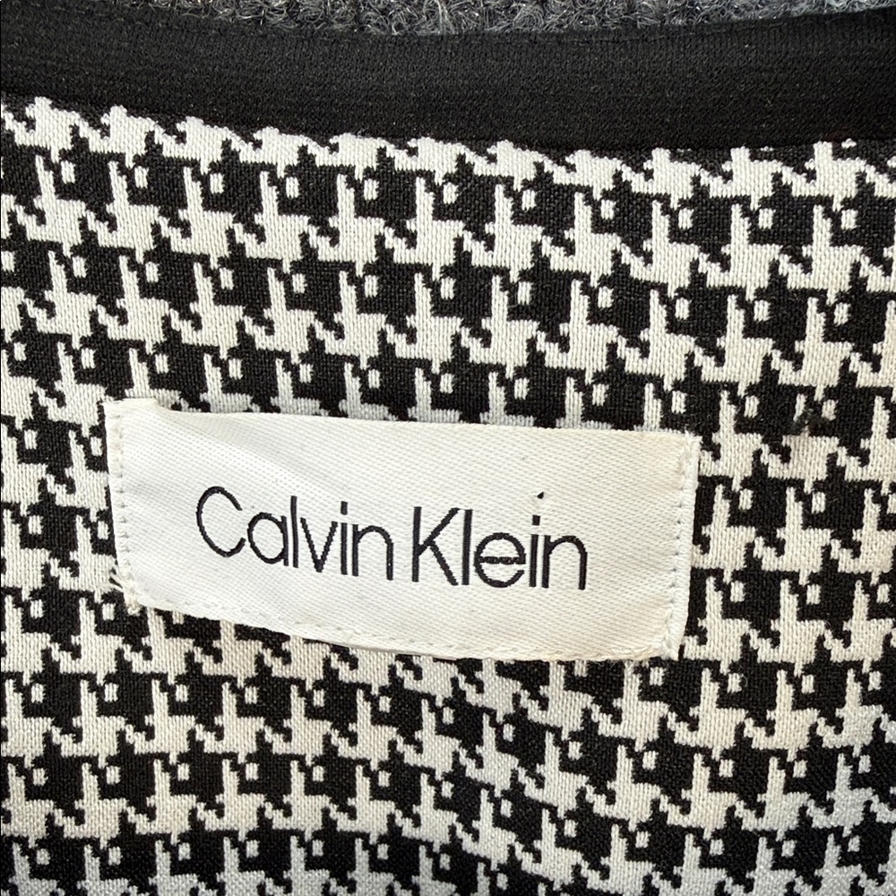 Calvin Klein Black and White Houndstooth Collarless Zip Jacket - Picture 2 of 12